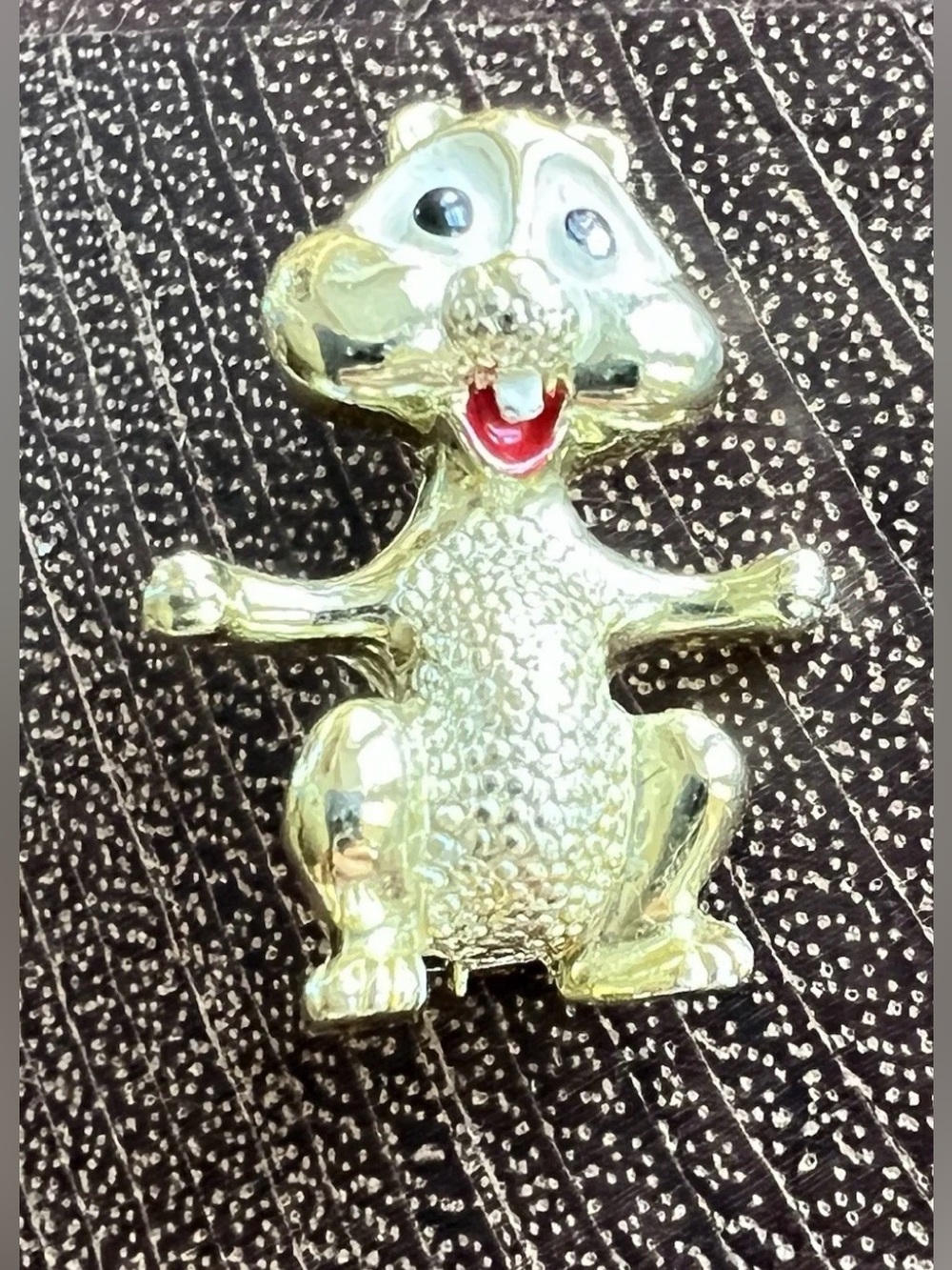 Vintage Gerry's Gold Tone Enamel Chipmunk Animal Brooch Pin Black Eyes Red Mouth